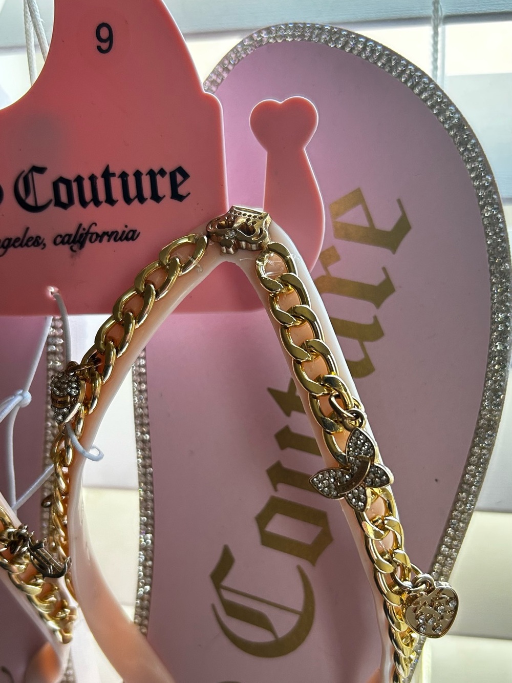 Juicy Couture Pink Y2K Charm Slide Sandals NWT Gold Chain Rhinestones Aesthetic - Picture 3 of 7